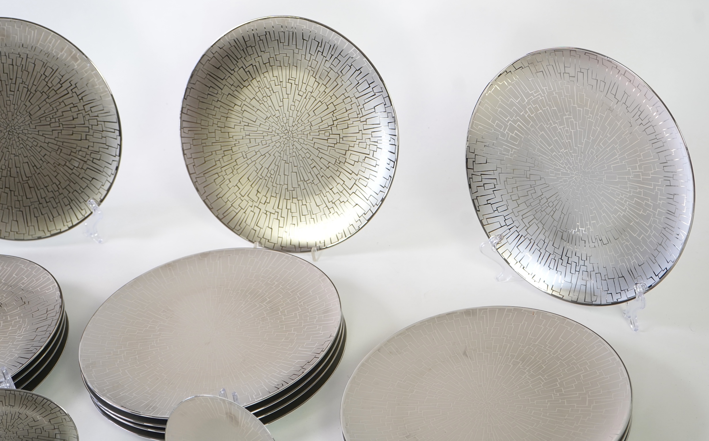 A collection of Rosenthal studio line TAC Gropius Skin platinum dinnerware, largest 33cm in diameter